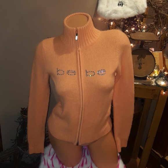bebe Sweaters - Bebe logo angora zip up sweater jacket M orange